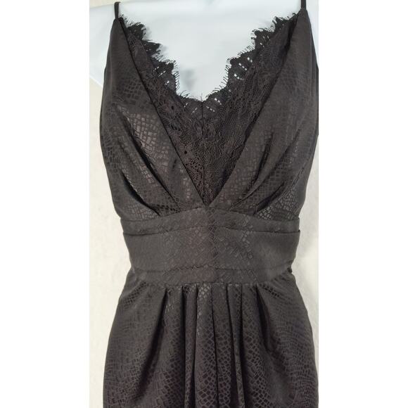 Kenar Silk Spaghetti Strap Dress Women's Sz 6 Black Eyelash Lace V Neck Pleated - Picture 7 of 16